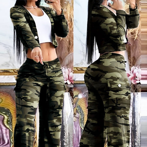 Stylinstar camouflage Wide-leg  pants set StylinStar