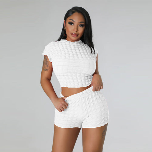 Sleeveless Midriff-baring Shorts Popcorn Bubble Two-piece Set StylinStar